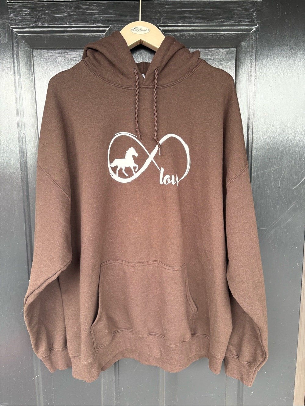 Gildan Brown Hoodie with White Horse Infinity Graphic